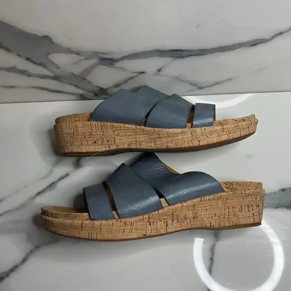 Kork-Ease | EUC Women's Blue Leather Slip-On Comfort Menzie Wedge Sandals Sz 10 - Picture 4 of 6